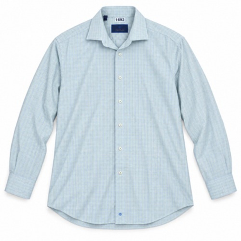 David Donahue Men's [Size] Blue Check Cotton Long Sleeve Dress Shirt